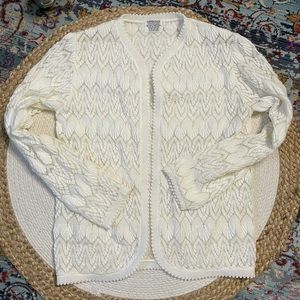 Cardigan Sweater Vintage Crochet Vienna Lace Open Sheer Mesh Top B1